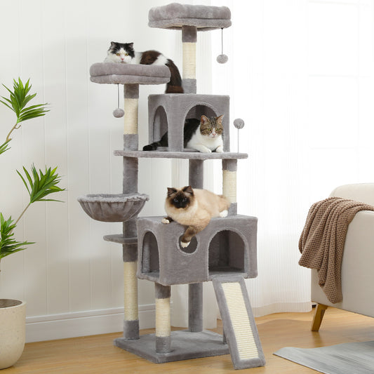 Arbre à chat : Maison, tour, condo, poteau à griffer pour chat - Jouet d'intérieur pour chaton avec échelle - Arbre de jeu pour sauter et jouer