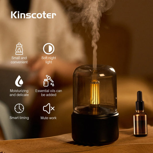 Candlelight Aroma Diffuser - Humidificateur d'air portable 120 ml avec diffuseur d'huiles essentielles, brume fraîche et lumière LED de nuit