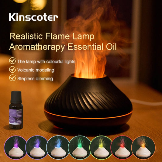 Kinscoter diffuseur d'arôme volcanique lampe à huile essentielle 130 ml humidificateur d'air portable USB avec veilleuse à flamme de couleur