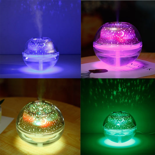 Mini Diffuseur Ultrasonique d'Aromathérapie USB de 500ML avec Lampe Ciel Étoilé pour la Maison et la Chambre de Bébé